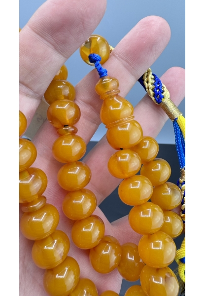 Tugerdi Sarı 58 Gr Eski Döküm Püsküllü Rüzgar Gülü Hareli Sıkma Kehribar Tespih TGETES600611