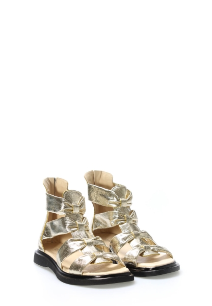 Tugerdi Altın İçi Dışı Hakiki Deri Siyah Hafif Taban Kaliteli Kadın Sandalet TG09124261526