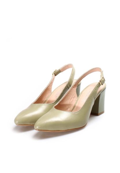 Tugerdi Hakiki Deri Avakado Kemerli Kaliteli Kadın Kalın Topuklu Ayakkabı TG09064261664