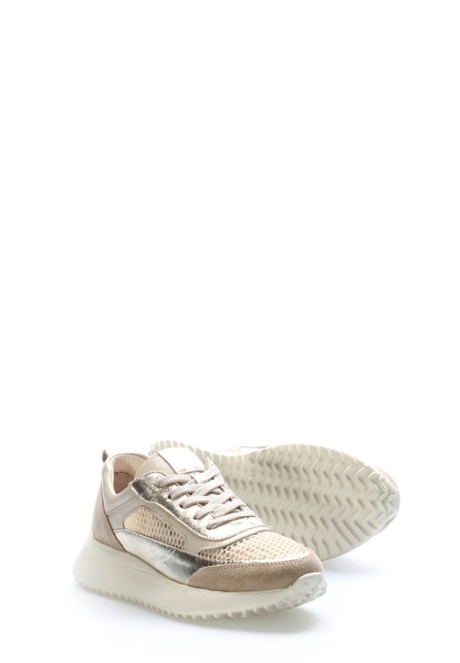 Tugerdi Bej Altın Hakiki Deri Hafif Taban Bağcıklı Kaliteli Kadın Casual Ayakkabı TG091362619441