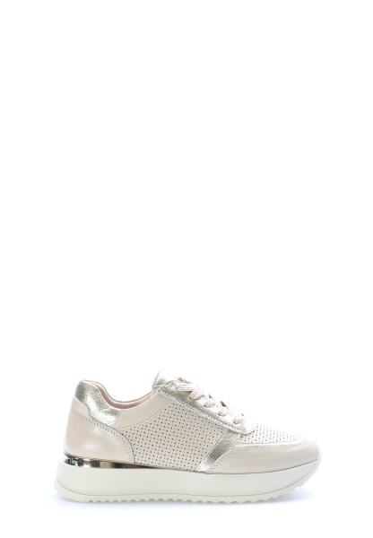 Tugerdi Bej Altın Hakiki Deri Bağcıklı Termo Taban Kadın Casual Ayakkabı TG0975726125492