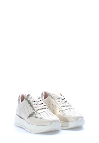 Tugerdi Bej Altın Hakiki Deri Bağcıklı Termo Taban Kadın Casual Ayakkabı TG0975726125492