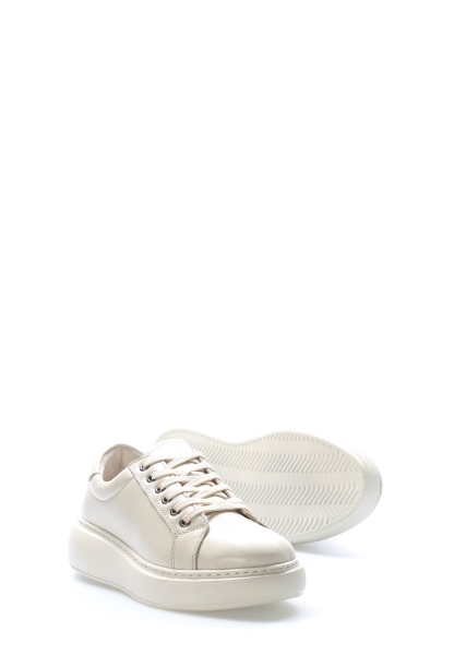 Tugerdi Bej Hakiki Deri Bağcıklı Hafif Taban Kaliteli Kadın Casual Ayakkabı TG091362613462