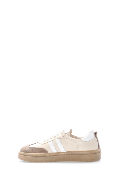 Tugerdi Bej Beyaz Hakiki Deri Bağcıklı Hafif Taban Kadın Casual Ayakkabı TG092172611182