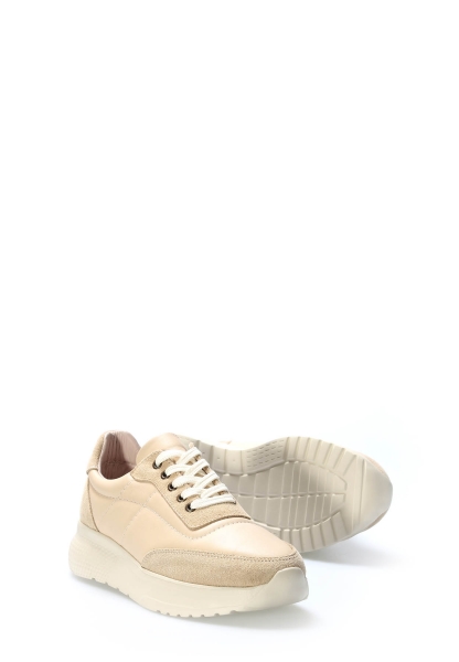 Tugerdi Bej İçi Dışı Hakiki Deri Hafif Taban Bağcıklı Kadın Casual Ayakkabı TG099822611411