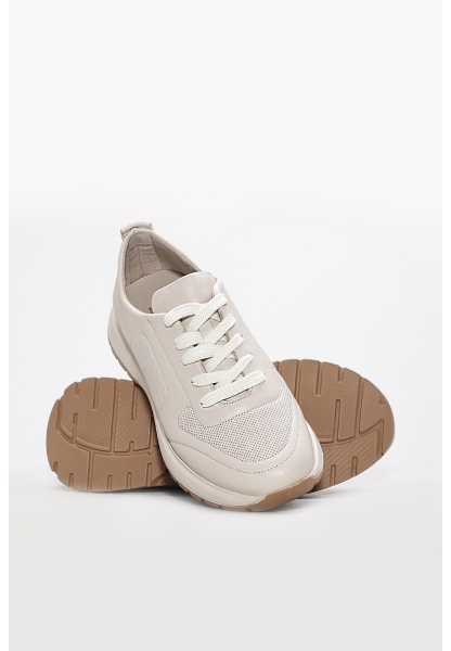 Tugerdi Bej İçi Dışı Hakiki Deri Bağcıklı Termo Taban Kadın Spor Ayakkabı TG091692616723