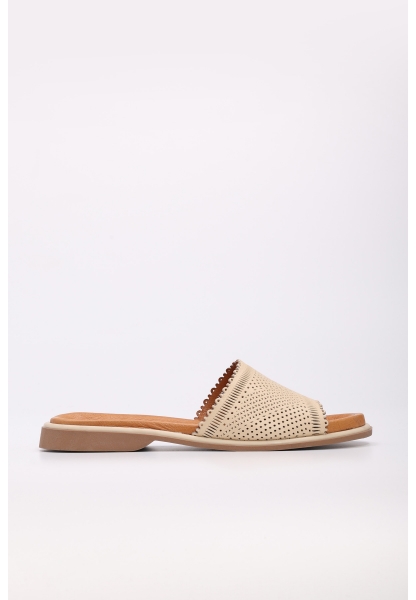 Tugerdi Bej Hakiki Deri Hafif Taban Kaliteli Kadın Terlik TG099722611614