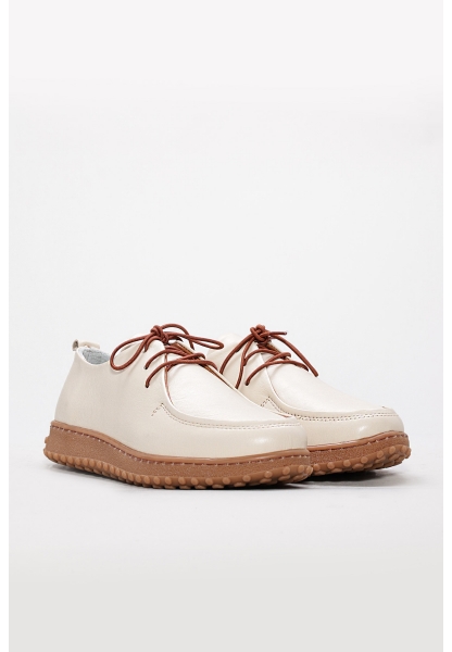 Tugerdi Bej İçi Dışı Hakiki Deri Bağcıklı Hafif Taban Günlük Kadın Ayakkabı TG0958326121020