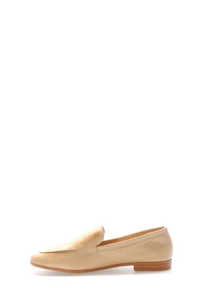 Tugerdi Bej İçi Dışı Hakiki Deri Tipu Taban Kaliteli Kadın Babet Ayakkabı TG094192615151626