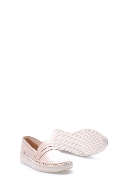 Tugerdi Bej Hakiki Deri Hafif Taban Kaliteli Günlük Kadın Ayakkabı TG091642612429