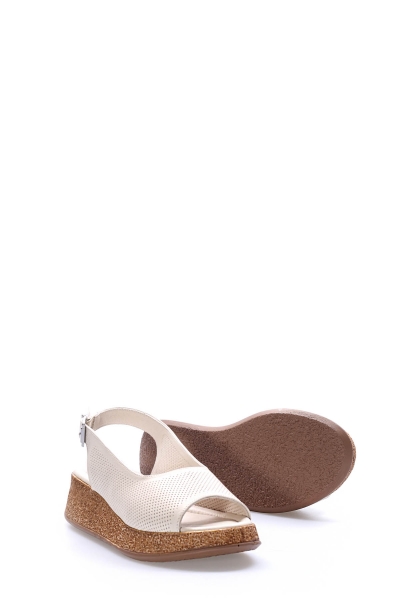 Tugerdi Bej Hakiki Deri Termo Taban Kemerli Kadın Sandalet TG09227261153601