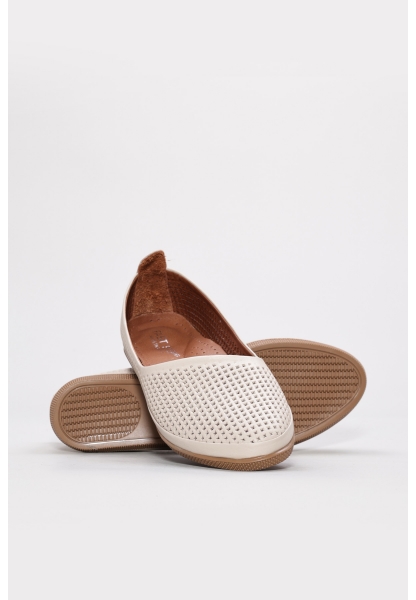 Tugerdi Bej İçi Dışı Hakiki Deri Jel Taban Kaliteli Kadın Babet Ayakkabı TG094192612513