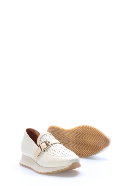 Tugerdi Bej Hakiki Deri Tipu Taban Kemerli Günlük Kadın Ayakkabı TG0935626155942536