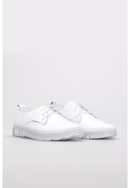 Tugerdi Beyaz Hakiki Deri Kauçuk Taban Bağcıklı Günlük Kadın Ayakkabı TG096092615476