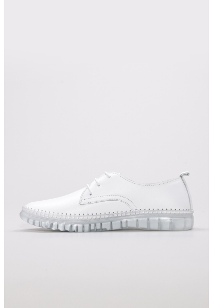 Tugerdi Beyaz Hakiki Deri Kauçuk Taban Bağcıklı Günlük Kadın Ayakkabı TG096092615476