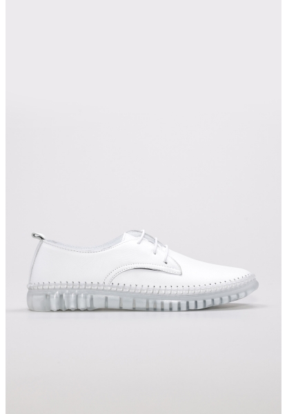 Tugerdi Beyaz Hakiki Deri Kauçuk Taban Bağcıklı Günlük Kadın Ayakkabı TG096092615476