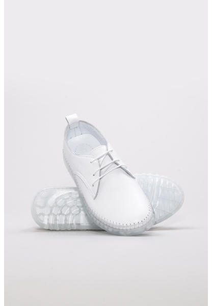 Tugerdi Beyaz Hakiki Deri Kauçuk Taban Bağcıklı Günlük Kadın Ayakkabı TG096092615476