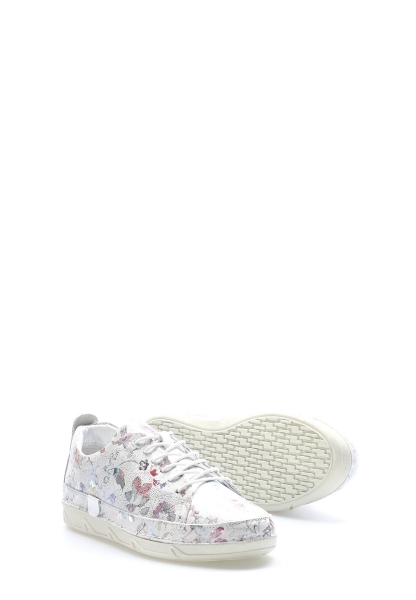 Tugerdi Beyaz Çiçekli İçi Dışı Hakiki Deri Bağcıklı Termo Taban Şık Kadın Casual Ayakkabı TG0916026111360