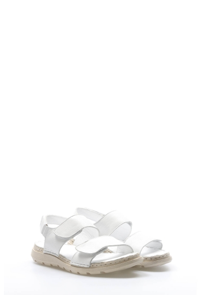 Tugerdi Beyaz Hakiki Deri Hafif Taban Klasik Kadın Sandalet TG099722611012