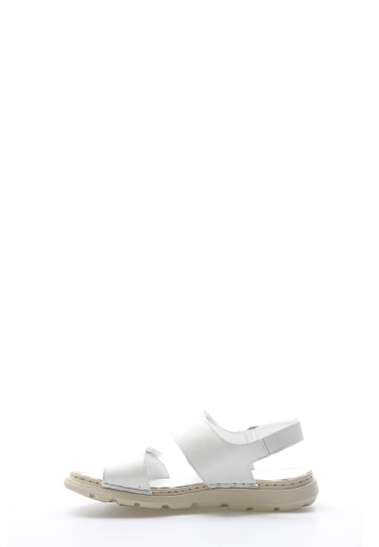 Tugerdi Beyaz Hakiki Deri Hafif Taban Klasik Kadın Sandalet TG099722611012
