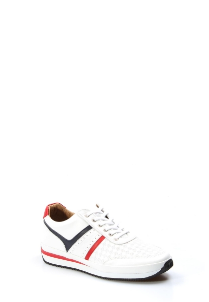  Tugerdi Hakiki Deri Beyaz Termo Taban Bağcıklı Erkek Spor Ayakkabı TG0985613111100