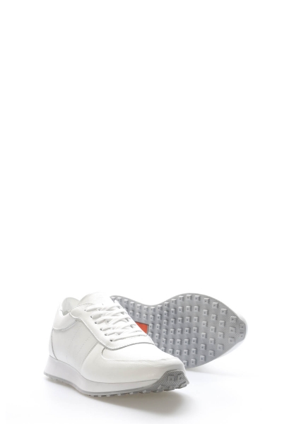 Tugerdi Beyaz Hakiki Deri Termo Taban Bağcıklı Erkek Spor Ayakkabı TG09951131966