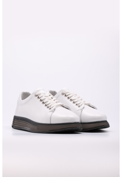 Tugerdi Beyaz Hakiki Deri Siyah Eva Taban Bağcıklı Erkek Casual Ayakkabı TG09154131241411