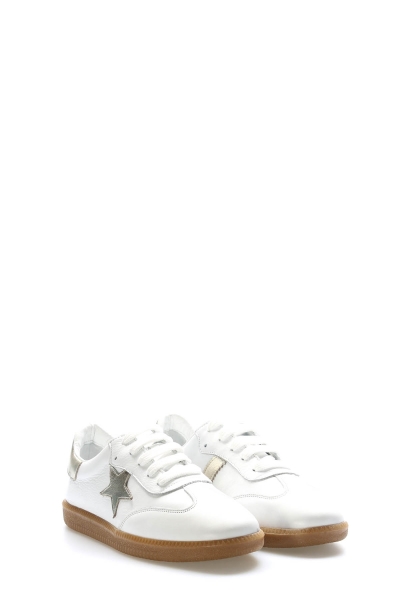 Tugerdi Beyaz Gold Hakiki Deri Bağcıklı Hafif Taban Günlük Kadın Ayakkabı TG09182261232525534