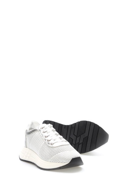 Tugerdi Beyaz Gümüş Hakiki Deri Termo Taban Bağcıklı Kadın Casual Ayakkabı TG09010261851003