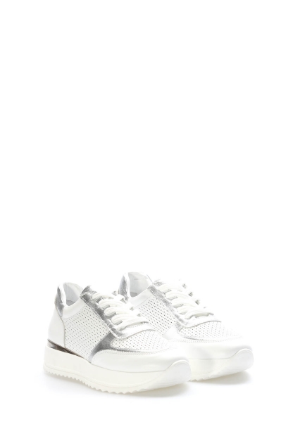 Tugerdi Beyaz Gümüş Hakiki Deri Termo Taban Bağcıklı Günlük Kadın Ayakkabı TG0975726125492