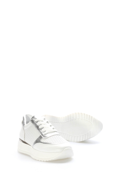 Tugerdi Beyaz Gümüş Hakiki Deri Termo Taban Bağcıklı Günlük Kadın Ayakkabı TG0975726125492