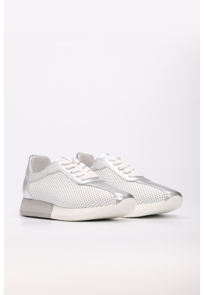 Tugerdi Beyaz-Gümüş Hakiki Deri Bağcıklı Tipu Taban Kadın Spor Ayakkabı TG093562611973