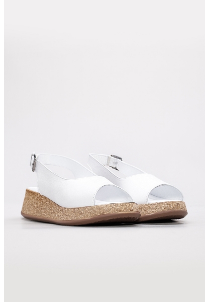 Tugerdi Beyaz Hakiki Deri Termo Taban Dolgu Topuklu Kadın Sandalet TG0922726115729