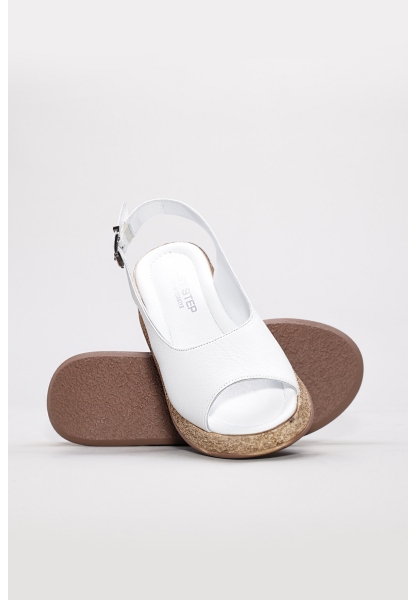Tugerdi Beyaz Hakiki Deri Termo Taban Dolgu Topuklu Kadın Sandalet TG0922726115729