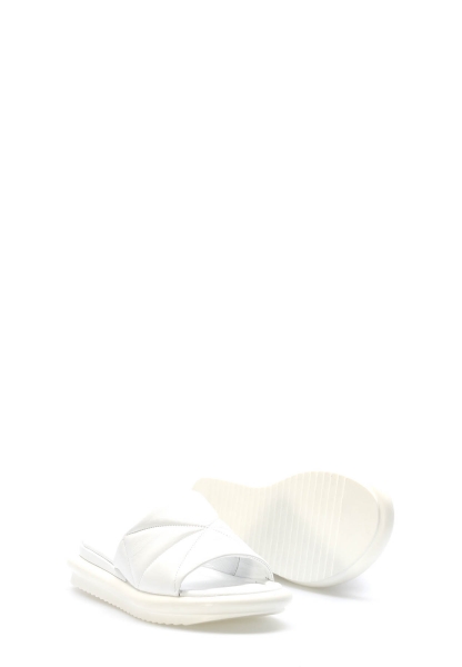 Tugerdi Beyaz İçi Dışı Hakiki Deri Termo Taban Kaliteli Düz Kadın Terlik TG092272611511014