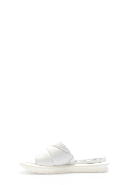 Tugerdi Beyaz İçi Dışı Hakiki Deri Termo Taban Kaliteli Düz Kadın Terlik TG092272611511014