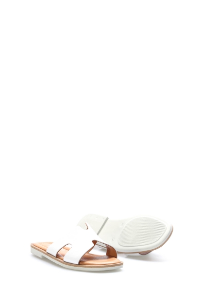 Tugerdi Beyaz İçi Dışı Hakiki Deri Termo Taban Kaliteli Düz Kadın Terlik TG0922726116818