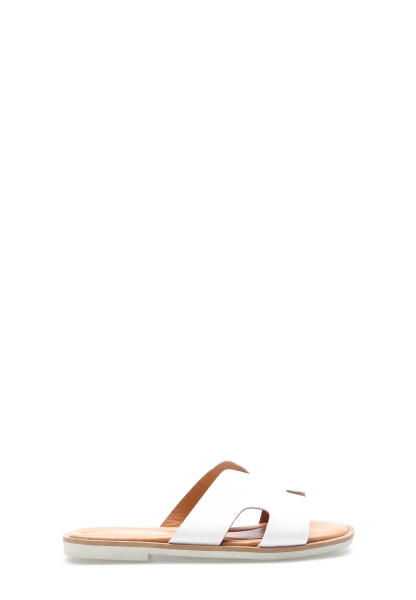 Tugerdi Beyaz İçi Dışı Hakiki Deri Termo Taban Kaliteli Düz Kadın Terlik TG0922726116818