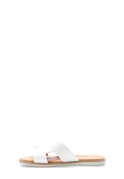 Tugerdi Beyaz İçi Dışı Hakiki Deri Termo Taban Kaliteli Düz Kadın Terlik TG0922726116818