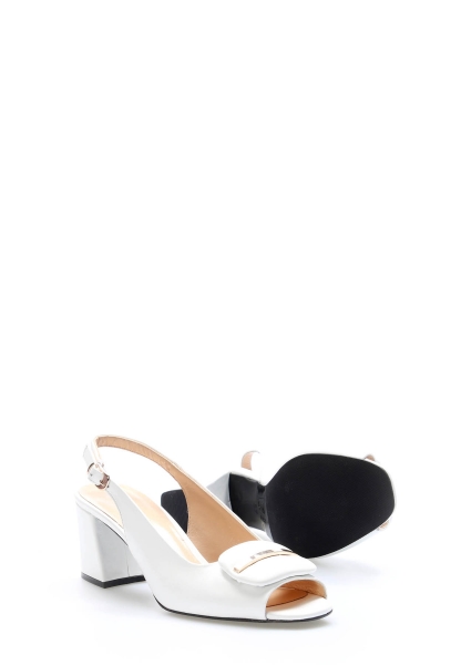 Tugerdi Beyaz Hakiki Deri Kemerli Beyaz Kalın Taban Kaliteli Topuklu Kadın Ayakkabı TG092152612930