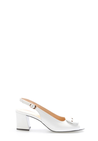 Tugerdi Beyaz Hakiki Deri Kemerli Beyaz Kalın Taban Kaliteli Topuklu Kadın Ayakkabı TG092152612930