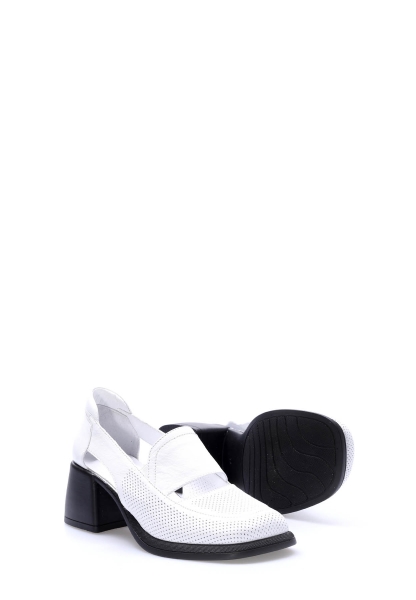 Tugerdi Beyaz İçi Dışı Hakiki Deri Hafif Kalın Taban Kaliteli Topuklu Kadın Ayakkabı TG09217261751212