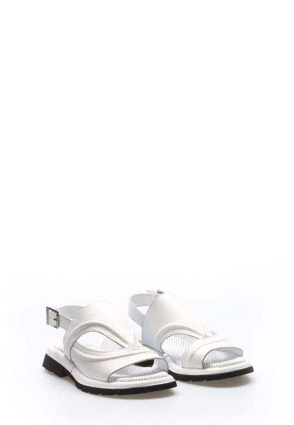 Tugerdi Beyaz Hakiki Deri Kemerli Siyah Hafif Taban Kadın Sandalet TG097102611382