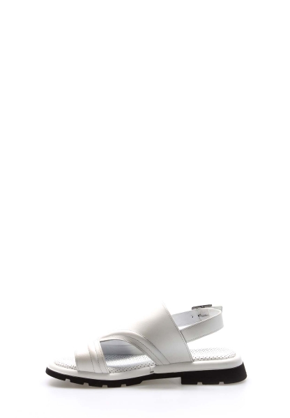 Tugerdi Beyaz Hakiki Deri Kemerli Siyah Hafif Taban Kadın Sandalet TG097102611382