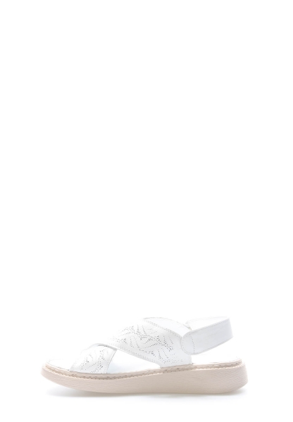 Tugerdi Beyaz Hakiki Deri Hafif Taban Kaliteli Kadın Sandalet TG09972261865