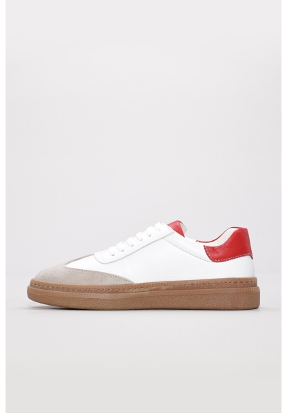 Tugerdi Beyaz-Kırmızı Hakiki Deri Termo Taban Bağcıklı Kaliteli Günlük Kadın Ayakkabı TG09934261538