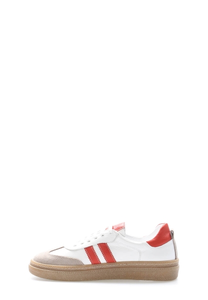 Tugerdi Beyaz Kırmızı Hakiki Deri Bağcıklı Hafif Taban Kadın Casual Ayakkabı TG092172611182