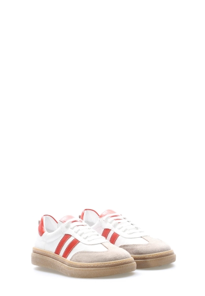 Tugerdi Beyaz Kırmızı Hakiki Deri Bağcıklı Hafif Taban Kadın Casual Ayakkabı TG092172611182