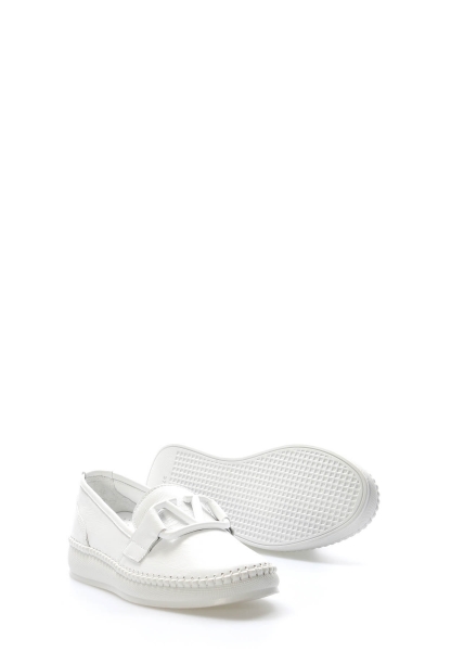 Tugerdi Beyaz Hakiki Deri Tokalı Hafif Taban Kaliteli Kadın Casual Ayakkabı TG091642612454