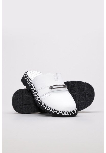 Tugerdi Beyaz Hakiki Deri Hafif Taban Kaliteli Düz Kadın Terlik TG0971026191331